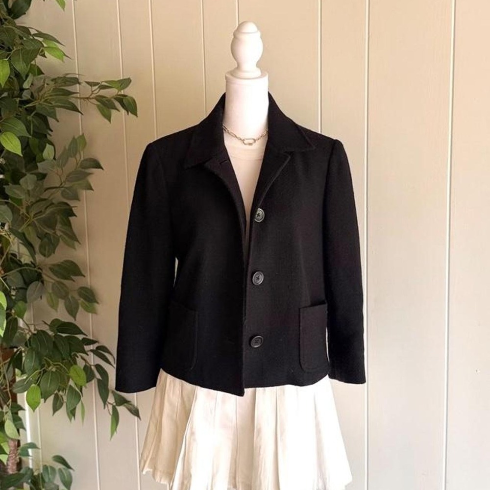 Lauren Ralph Lauren Black Wool Blend Blazer Women's Size 10 Workwear 3/4 Sleeves